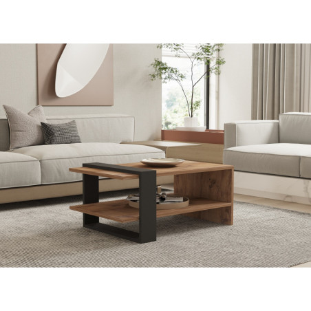 Table Basse - 80 x 35 x 55 cm - Décor Chêne et Anthracite