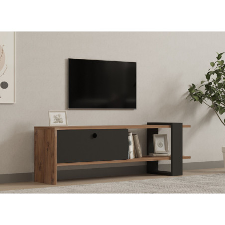 Meuble TV - 120 x 37 x 25 cm - Décor Chêne et Anthracite