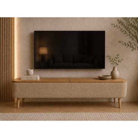 Meuble TV avec Rangement - 120 x 45 x 30 cm - Beige