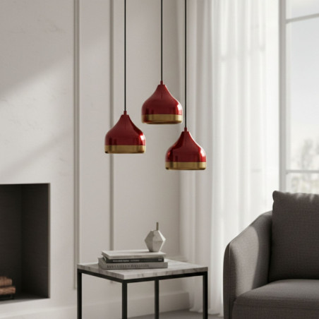 Suspension 3 Lumières - E27 - H 25 à 111 cm - Rouge