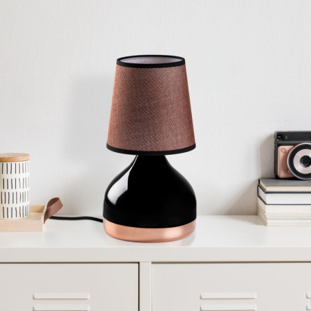 Lampe à Poser - E27 - 17 x 17 x 33 cm - Noir et Marron