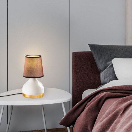 Lot de 2 Lampes à Poser - E27 - 17 x 17 x 33 cm - Blanc et Marron Clair