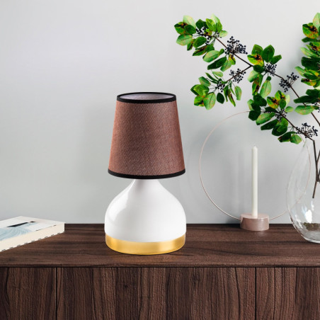 Lampe à Poser - E27 - 17 x 17 x 33 cm - Blanc et Marron