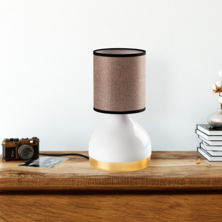 Lampe à Poser - E27 - 17 x 17 x 33 cm - Blanc et Marron Clair