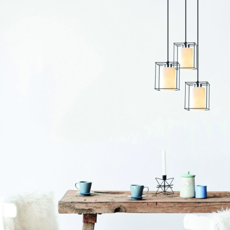 Suspension 3 Lumières - E27 - Ø 35 cm - H 113 cm - Noir