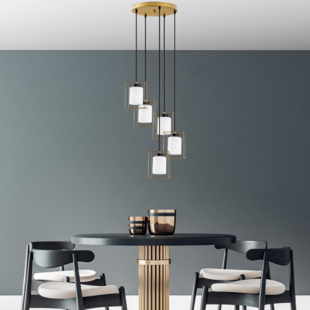 Suspension 5 Lumières - E27 - 53 x 53 x 113 cm - Doré