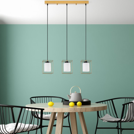 Suspension 3 Lumières - E27 - Platine Ø 30 cm - H 33 à 113 cm - Doré