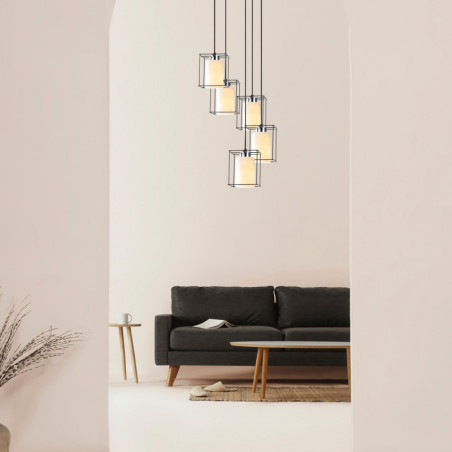 Suspension 5 Lumières - E27 - Ø 40 cm - H 113 cm - Noir