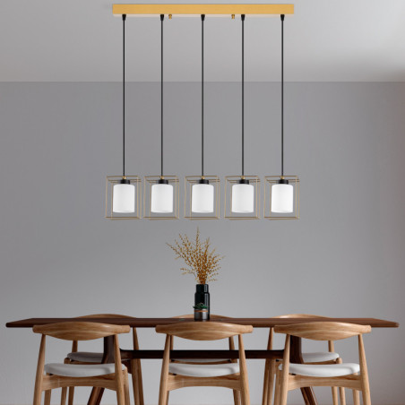 Suspension 5 Lumières - E27 - 85 x 15 x 113 cm - Doré
