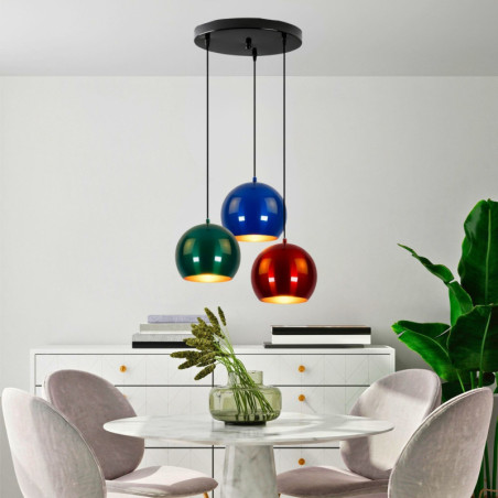 Suspension 3 Lumières - E27 - H 45 à 110 cm - Multicolore