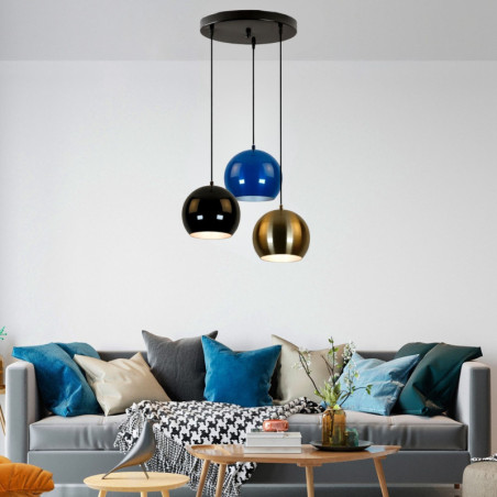 Suspension 3 Lumières - E27 - H 45 à 110 cm - Multicolore