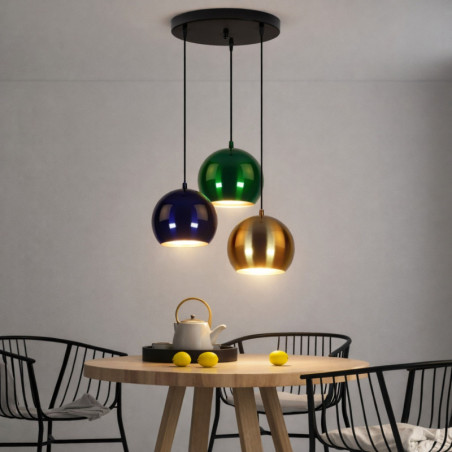 Suspension 3 Lumières - E27 - H 45 à 110 cm - Multicolore