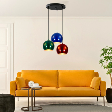 Suspension 3 Lumières - E27 - H 30 à 100 cm - Multicolore