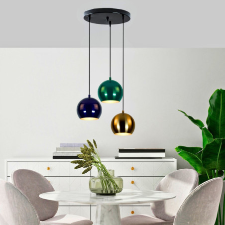 Suspension 3 Lumières - E27 - H 30 à 100 cm - Multicolore