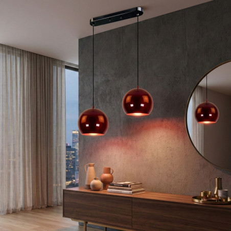 Suspension 2 Lumières - E27 - H 45 à 110 cm - Bordeaux