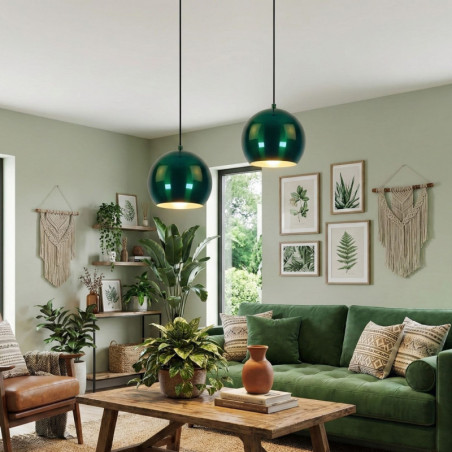 Suspension 2 Lumières - E27 - H 45 à 110 cm - Vert