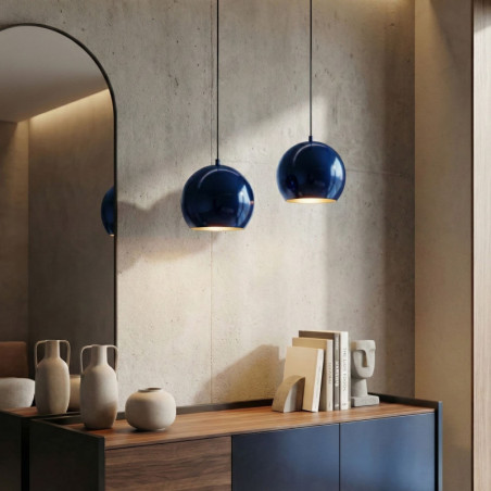 Suspension 2 Lumières - E27 - H 45 à 110 cm - Bleu