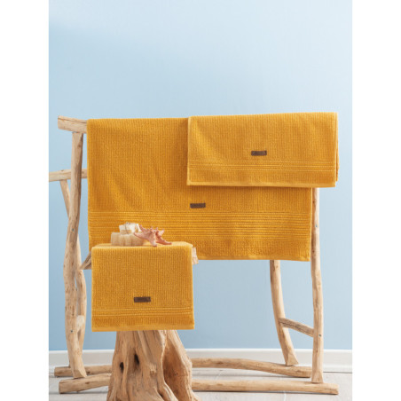 Lot de 3 Serviettes de Bain et Toilette - 75 x 150 cm - Coton 100 % - Jaune
