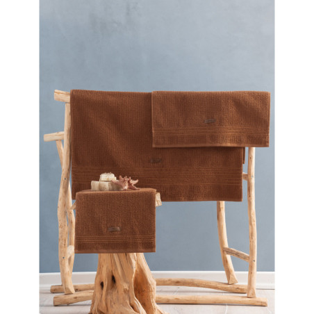 Lot de 3 Serviettes de Bain et Toilette - 75 x 150 cm - Coton 100 % - Marron