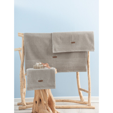 Lot de 3 Serviettes de Bain et Toilette - 75 x 150 cm - Coton 100 % - Beige
