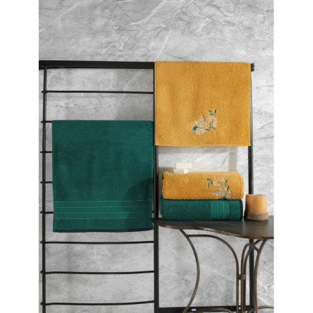 Lot de 4 Serviettes de Bain et Toilette - 90 x 150 cm - Coton 100 % - Vert et Jaune