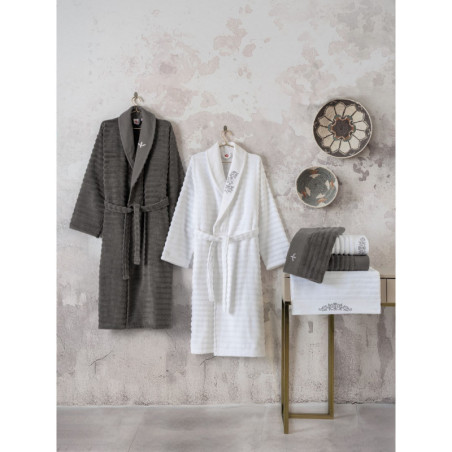 Ensemble de Bain Familial - 50 x 90 cm - Coton 100 % - Blanc et Anthracite