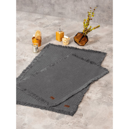 Lot de 2 Tapis de Bain - Coton 100 % - Anthracite