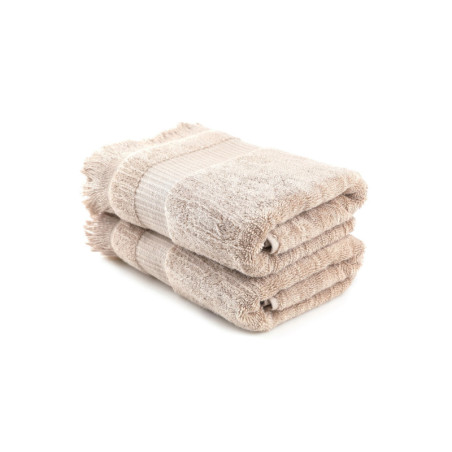 Lot de 2 Serviettes de Toilette - 50 x 90 cm - Coton 100 % - Marron Clair