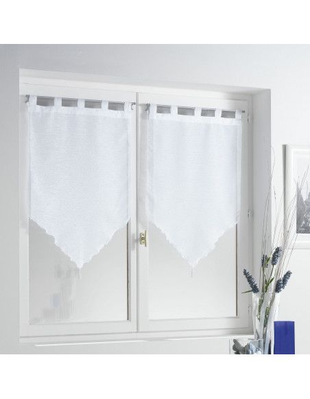 Paire voilage pompon passants - Lissea - 60 x 120 cm - Blanc