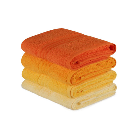 Lot de 4 Serviettes Invité - 30 x 50 cm - Coton 100 % - Jaune Clair, Jaune, Orange Clair et Orange