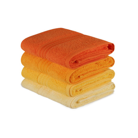 Lot de 4 Serviettes de Toilette - 50 x 90 cm - Coton 100 % - Jaune Clair, Jaune, Orange Clair et Orange