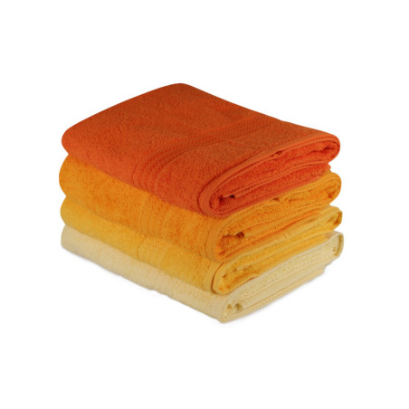Lot de 4 Draps de Bain - 70 x 140 cm - Coton 100 % - Jaune Clair, Jaune, Orange Clair et Orange