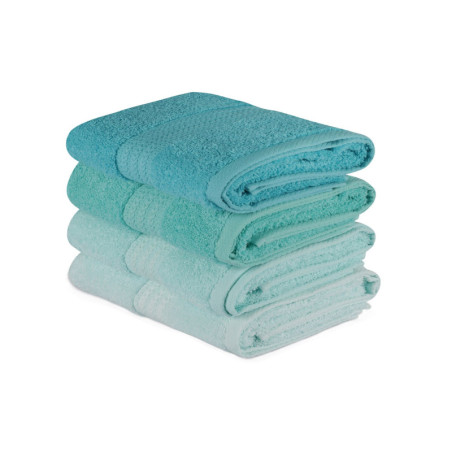 Lot de 4 Serviettes Invité - 30 x 50 cm - Coton 100 % - Vert Mer, Vert Clair, Vert et Vert Menthe
