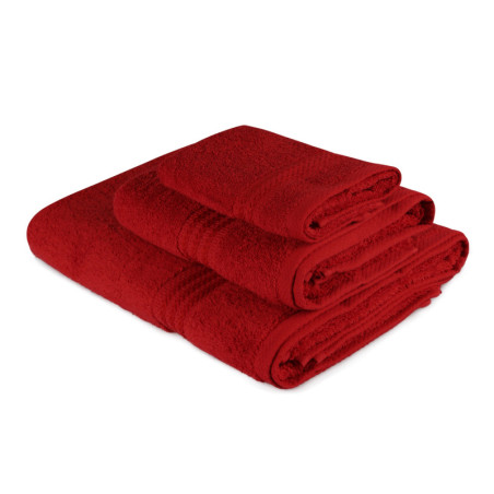 Lot de 3 Serviettes de Bain et Toilette - 30 x 50 cm - Coton 100 % - Rouge