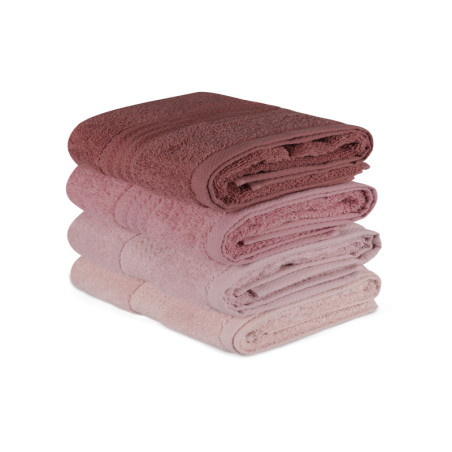 Lot de 4 Serviettes de Toilette - 50 x 90 cm - Coton 100 % - Rose Clair, Teinte Poudrée, Rose Poudré et Crème