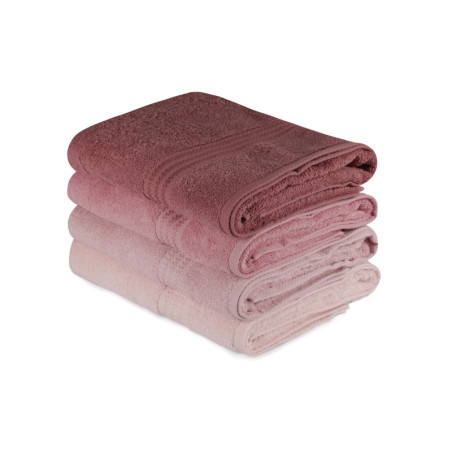Lot de 4 Draps de Bain - 70 x 140 cm - Coton 100 % - Teinte Poudrée, Rose, Rose Poudré et Rose Clair