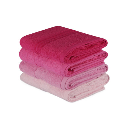 Lot de 4 Serviettes Invité - 30 x 50 cm - Coton 100 % - Rose Clair, Rose, Rose Poudré et Fuchsia
