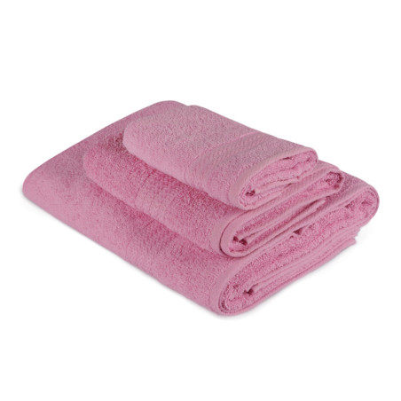 Lot de 3 Serviettes de Bain et Toilette - 30 x 50 cm - Coton 100 % - Rose