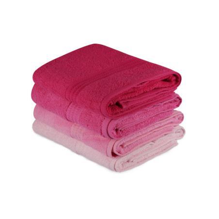 Lot de 4 Draps de Bain - 70 x 140 cm - Coton 100 % - Rose Clair, Rose, Rose Poudré et Fuchsia