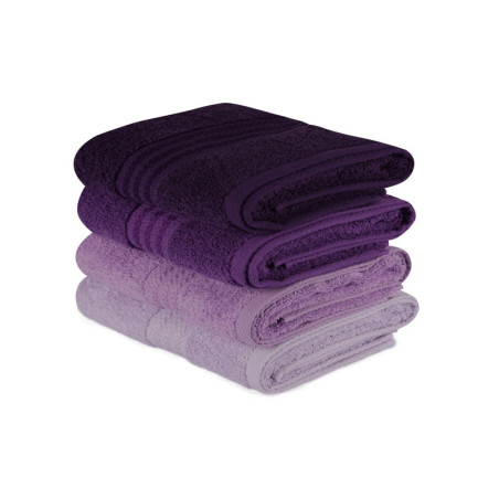 Lot de 4 Serviettes Invité - 30 x 50 cm - Coton 100 % - Lilas Clair, Lilas, Violet et Violet Foncé