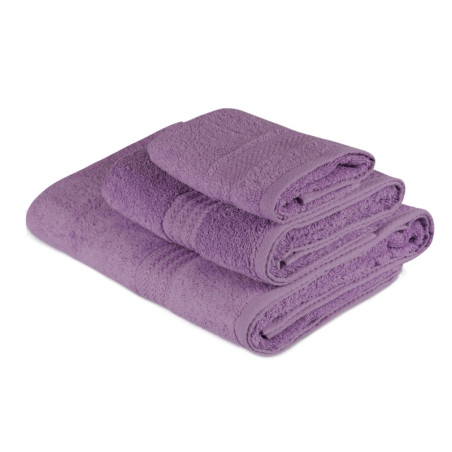 Lot de 3 Serviettes de Bain et Toilette - 30 x 50 cm - Coton 100 % - Lilas