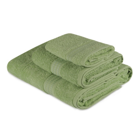Lot de 3 Serviettes de Bain et Toilette - 30 x 50 cm - Coton 100 % - Vert