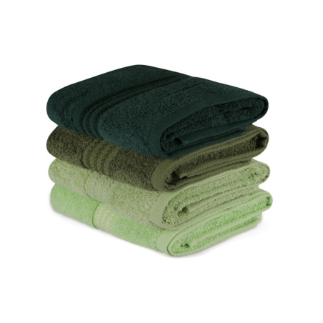 Lot de 4 Serviettes de Toilette - 50 x 90 cm - Coton 100 % - Vert Clair, Vert Olive, Vert et Vert Foncé