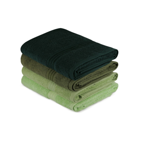 Lot de 4 Draps de Bain - 70 x 140 cm - Coton 100 % - Vert Clair, Vert Olive, Vert et Vert Foncé