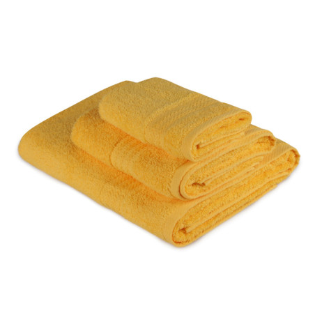 Lot de 3 Serviettes de Bain et Toilette - 30 x 50 cm - Coton 100 % - Jaune Foncé