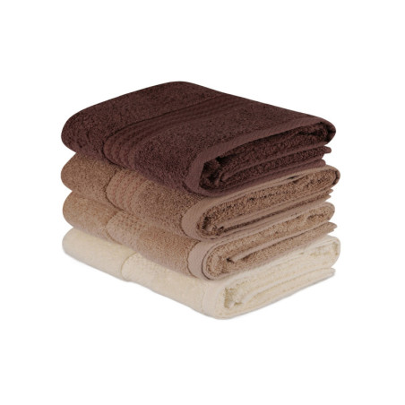 Lot de 4 Serviettes Invité - 30 x 50 cm - Coton 100 % - Crème, Beige et Marron