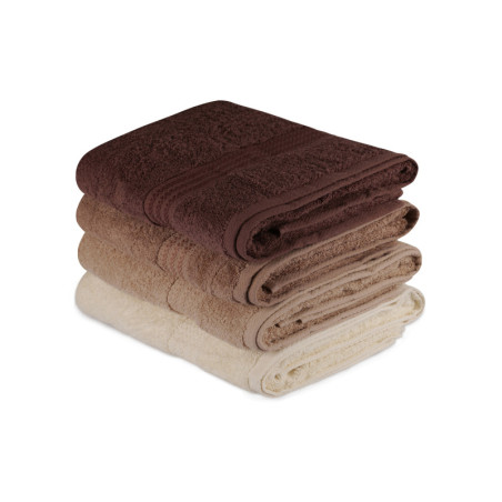 Lot de 4 Draps de Bain - 70 x 140 cm - Coton 100 % - Crème, Beige et Marron