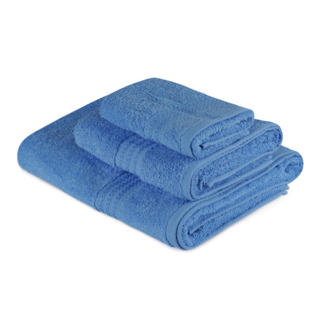 Lot de 3 Serviettes de Bain et Toilette - 30 x 50 cm - Coton 100 % - Bleu