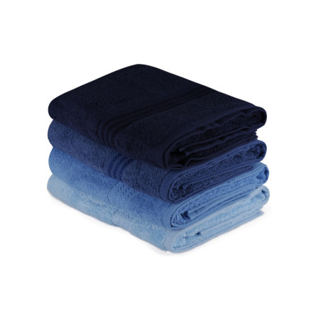 Lot de 4 Draps de Bain - 70 x 140 cm - Coton 100 % - Bleu Foncé, Bleu et Bleu Clair