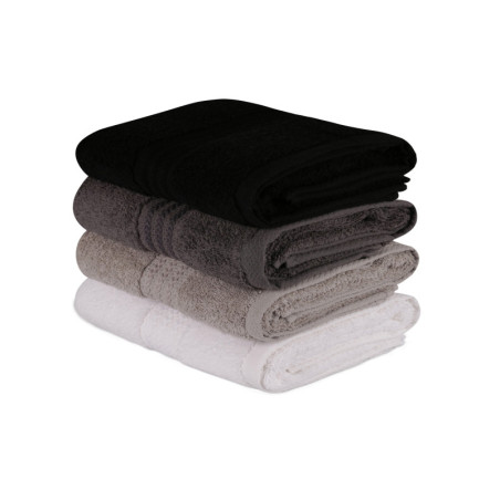 Lot de 4 Serviettes de Toilette - 50 x 90 cm - Coton 100 % - Blanc, Gris, Gris Foncé et Noir